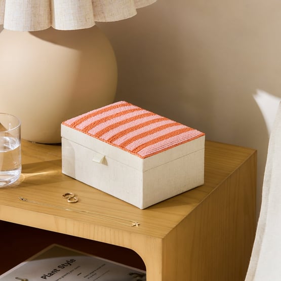 Amalfi Orange & Pink Stripe Beaded Trinket Box