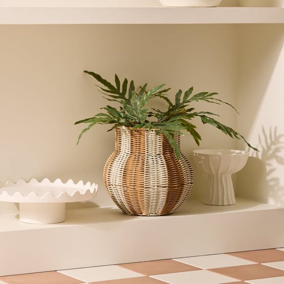 Nalu Natural & White Small Woven Pot