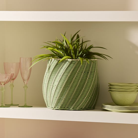 Twist Woven Green & White Pot 