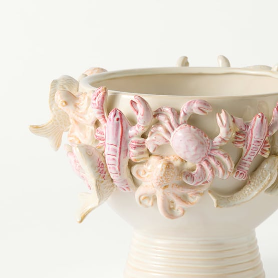 Sea Creatures White & Pink Footed Bowl