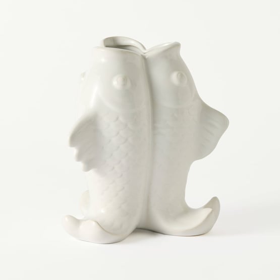Fish Trio White Vase