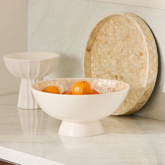 Sicily Capiz Ivory Tile Pedestal Bowl