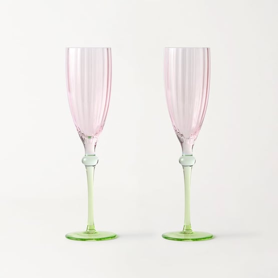 Carlita Drinkware Pink & Green Champagne Flute Pack of 2