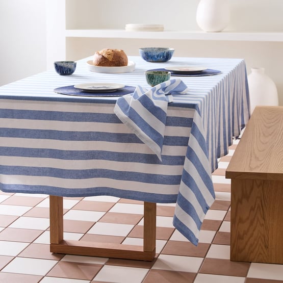 Ava Blue & White Stripe Tablecloth