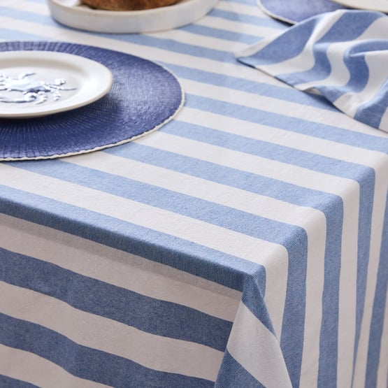 Ava Blue & White Stripe Tablecloth