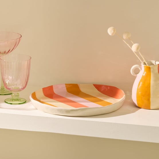 Tuscany Pink & Orange Stripe Round Platter
