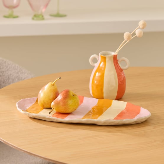 Tuscany Pink & Orange Stripe Oval Platter
