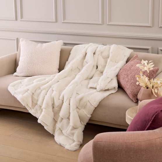 Clea Natural Check Fur Throw