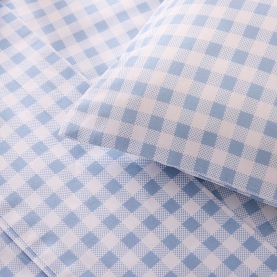 Rylee Soft Blue Gingham Cot Sheet Set