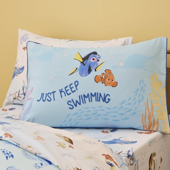 Disney Pixar Finding Nemo Mid Blue Text Pillowcase