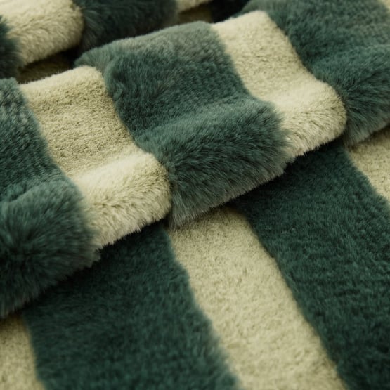 Recycled Faux Fur Stripe Throw Greens