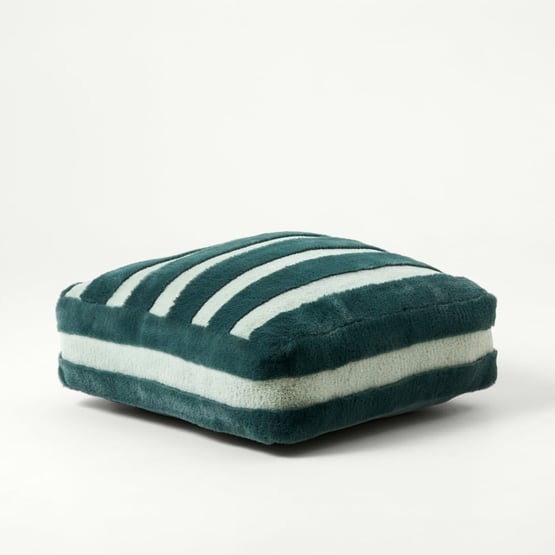 Recycled Faux Fur Green Stripe Floor Cushion