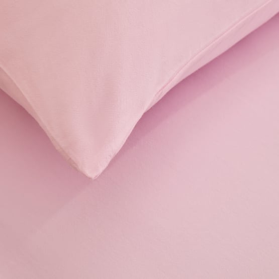 Stonewashed Cotton Pink Fitted Sheet Set 