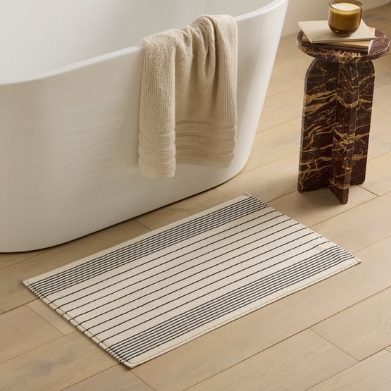 European Gabriella Natural & Black Turkish Cotton Bath Mat