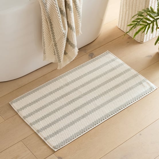 European Kadikoy Stripe Seaspray & Natural Turkish Cotton Bath Mat