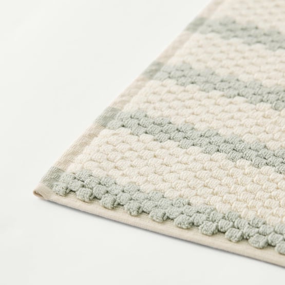 European Kadikoy Stripe Seaspray & Natural Turkish Cotton Bath Mat