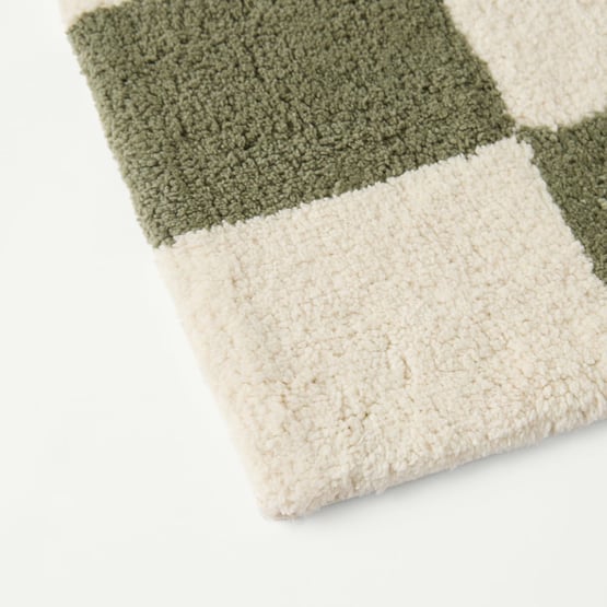 Natural & Moss Check Bath Mat