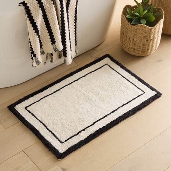 Windowpane Natural & Black Bath Mat