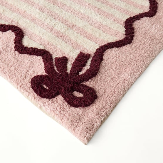 Natural & Pearl Pink Bow Stripe Bath Mat