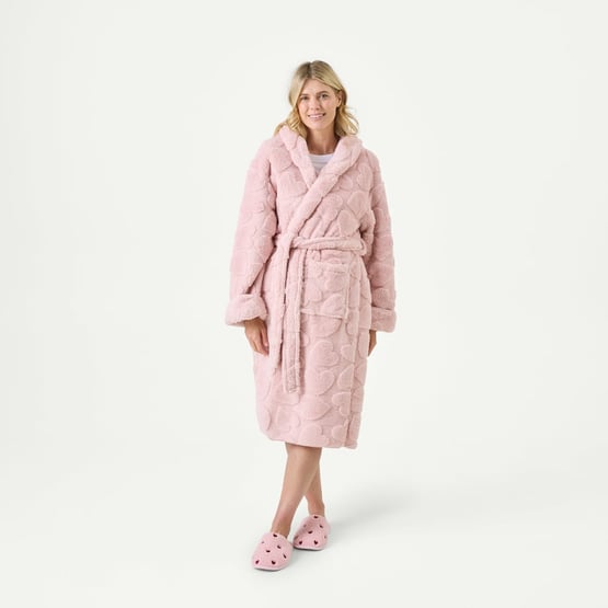 Sherpa Potpourri Pink Heart Textured Hooded Robe