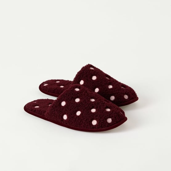 Polka Dot Burgundy Sherpa Slipper