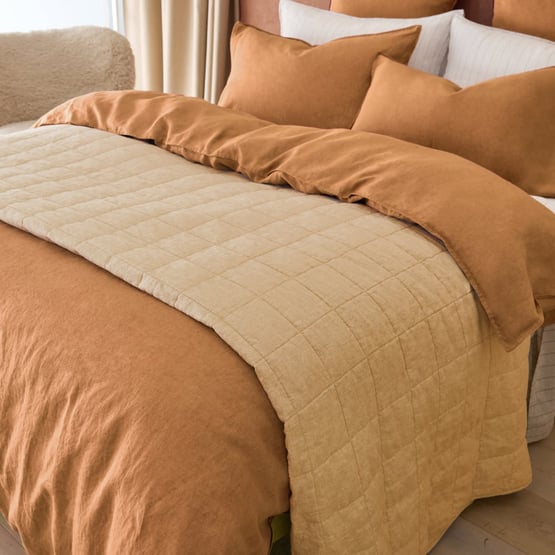 Vintage Washed Linen Biscotti Quilted Bedcover