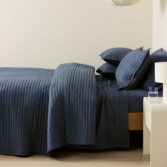 Melange Navy Flannel Quilted Coverlet Separates
