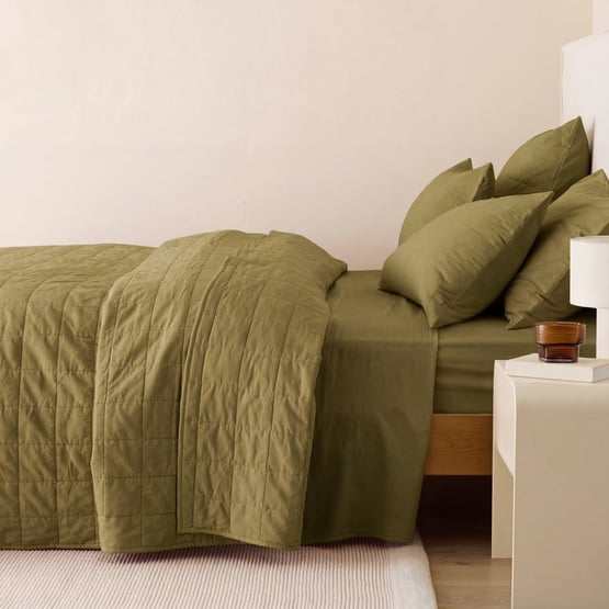 Stonewashed Cotton Olive Quilted Coverlet Separates