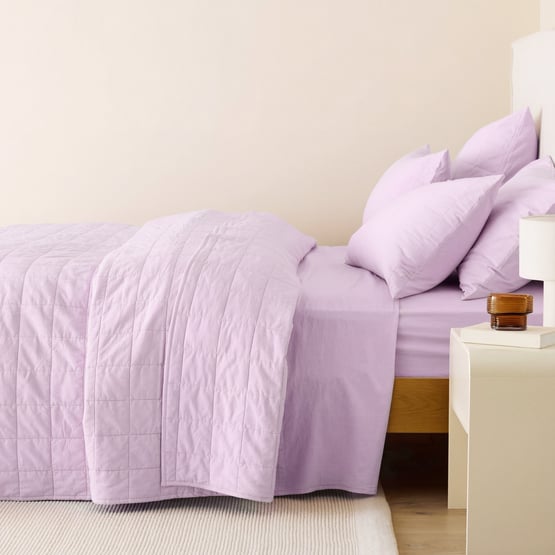 Stonewashed Cotton Misty Lilac Quilted Coverlet Separates