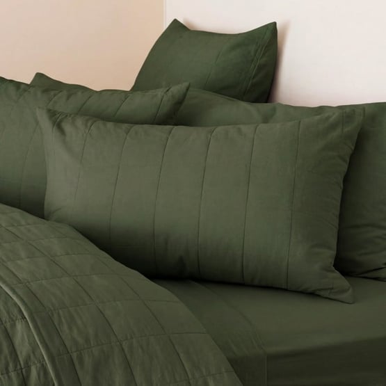 Stonewashed Cotton Basil Quilted Grid Pillowcases