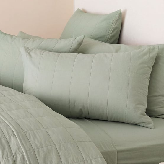 Stonewashed Cotton Gumleaf Quilted Grid Pillowcases