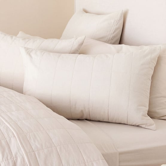 Stonewashed Cotton Coconut Quilted Grid Pillowcases