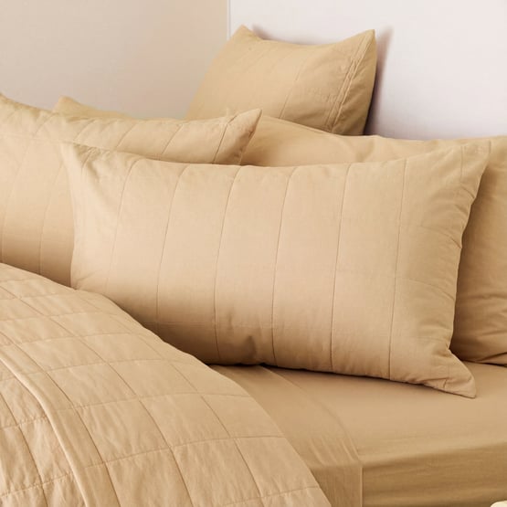 Stonewashed Cotton Sesame Quilted Grid Pillowcases