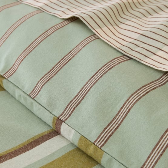Haven Seagrass Stripe Flannel Quilt Cover Set
