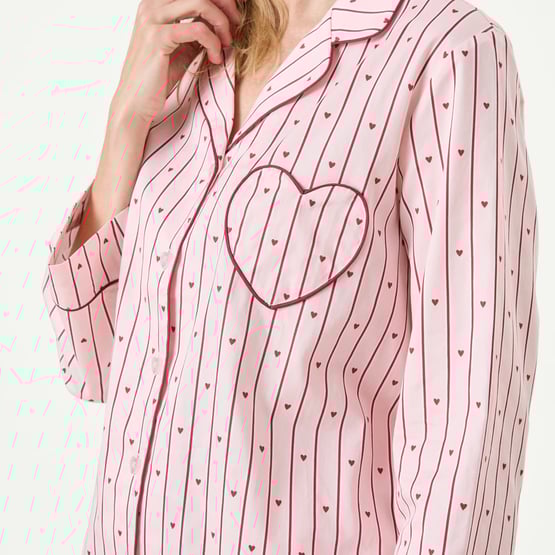 Womens Pink Hearts Long Pyjama Set