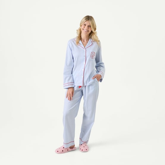 Womens Blue Croissants Long Pyjama Set