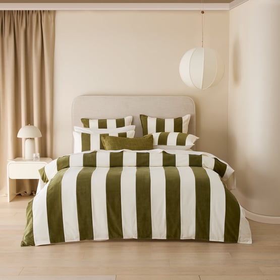Quincy Velvet Olive Stripe Quilt Cover Set + Separates