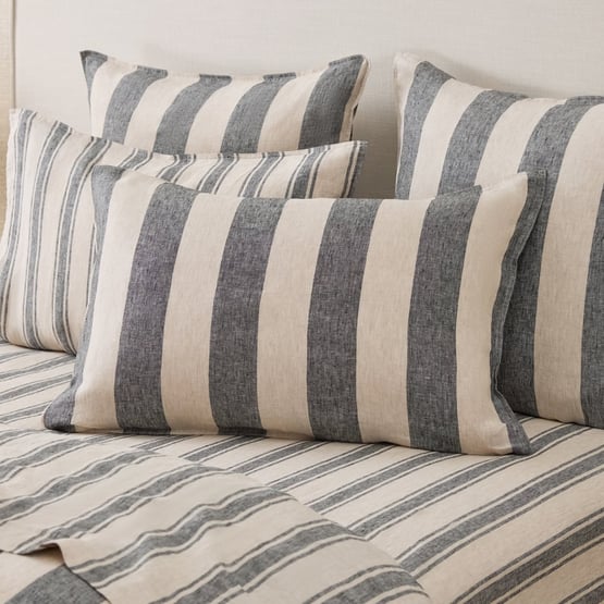 Vintage Washed Linen Linen & Onyx Mega Stripe Pillowcases