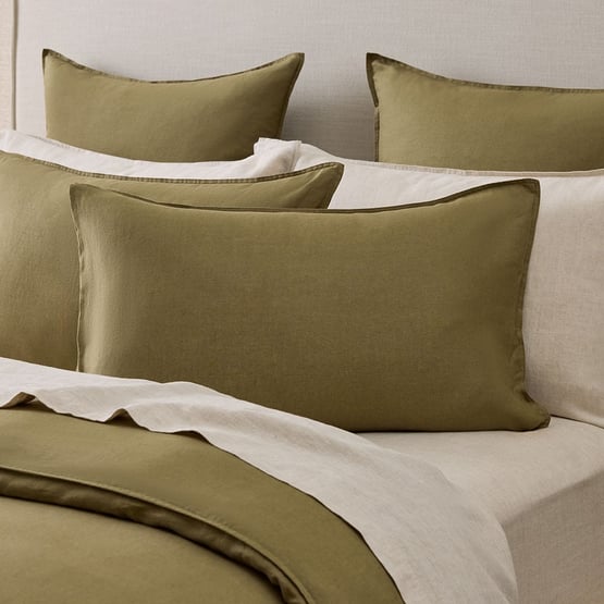 Vintage Washed Linen Olive Pillowcases