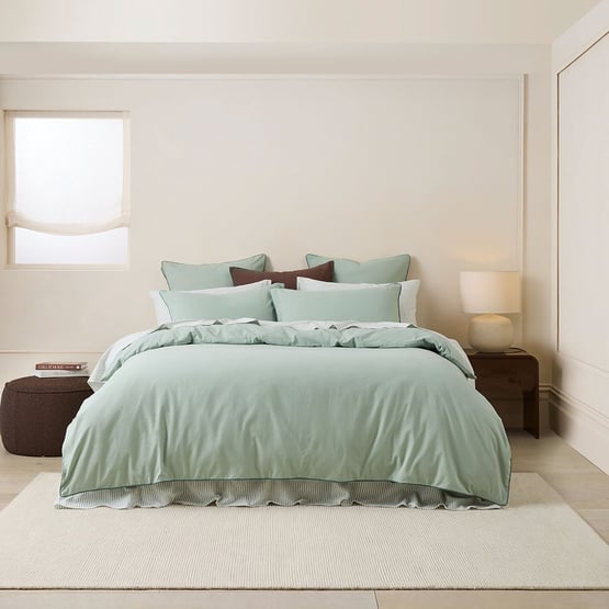 Stonewashed Cotton Mineral & Seapine Piped Quilt Cover Separates