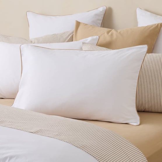 Stonewashed Cotton White & Sesame Piped Pillowcases