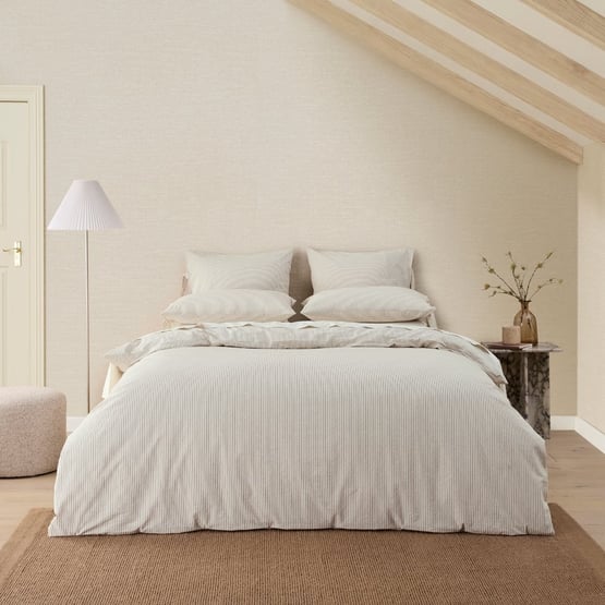 Stonewashed Cotton Coconut & Chocolate Thin Stripe Quilt Cover Separates