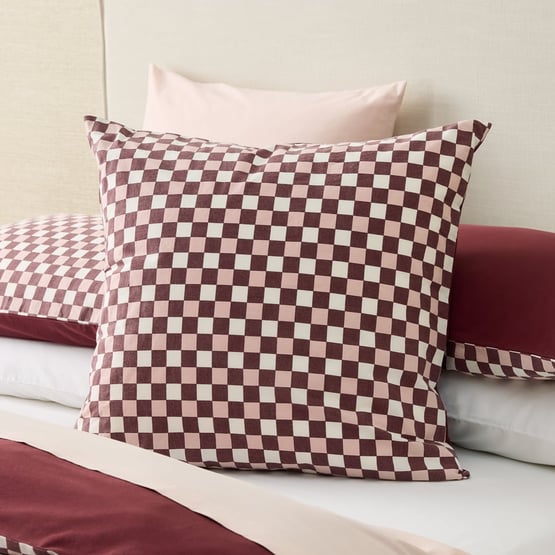 Stonewashed Cotton Burgundy & Peony Check Pillowcase