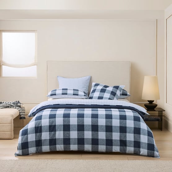 Linen Cotton Denim Check Quilt Cover Set Set + Separates