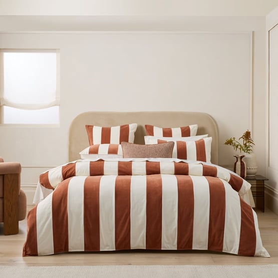Quincy Velvet Pecan Stripe Quilt Cover Set + Separates