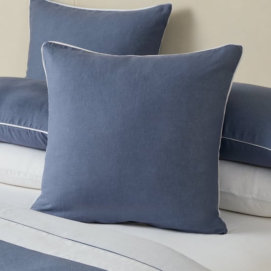 Vintage Washed Linen Denim & White Piped Pillowcases