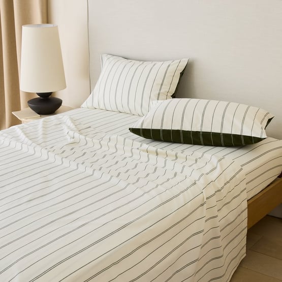 Stonewashed Cotton Basil & Coconut Pencil Stripe Sheet Separates 