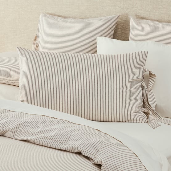 Stonewashed Cotton Coconut & Chocolate Thin Stripe Pillowcases