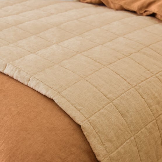 Vintage Washed Linen Biscotti Quilted Bedcover