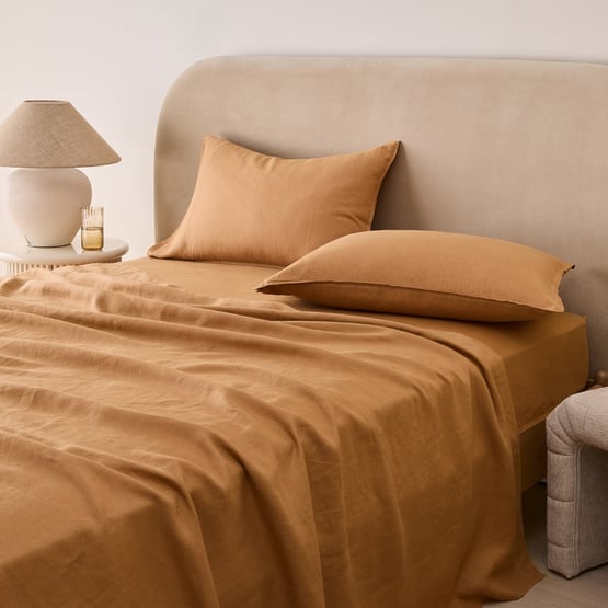 Vintage Washed Linen Caramel Sheet Separates